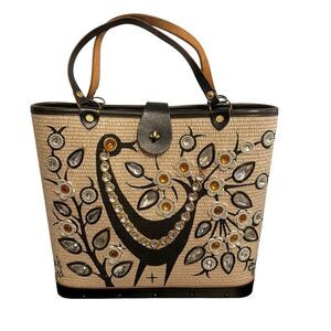 Vintage 60's Enid Collins Black Bird Embellished Jeweled Top Handle Bag
